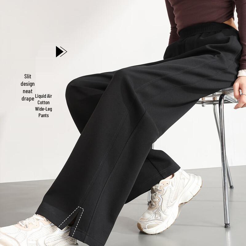 HSTYLE Women's Liquid Air Cotton High-Waisted Wide-Leg Split Hem Casual Pants