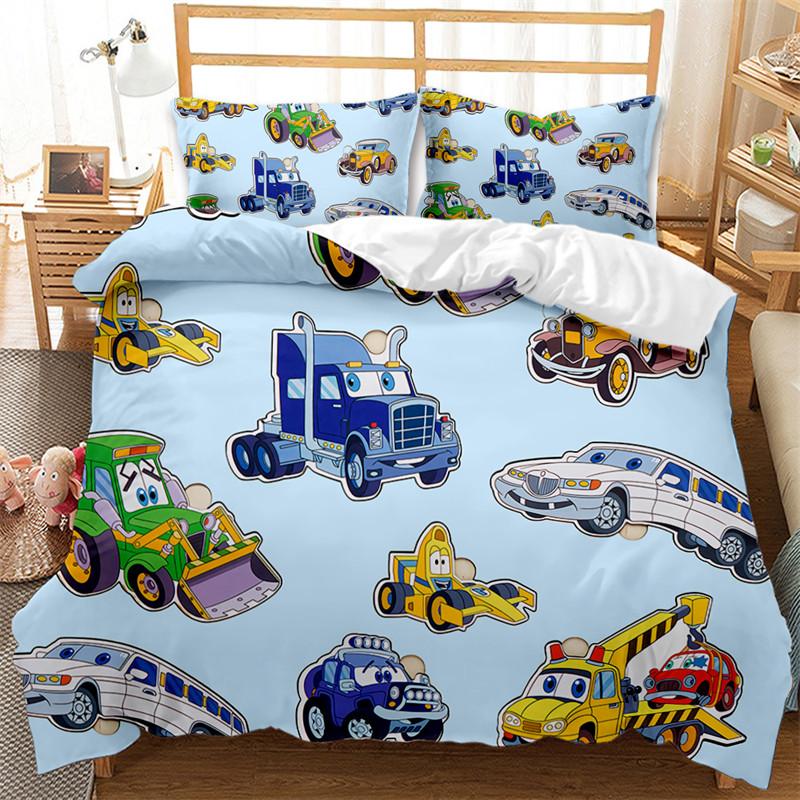 Set Copripiumino Guida di Viaggio Motivo Cartone Animato Percorso Auto Casa Edificio Set Biancheria da Letto Microfibra Tema Viaggio Misura King Copripiumino