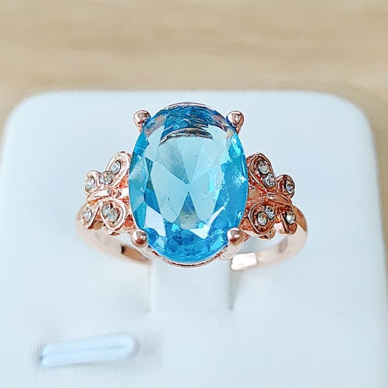 

Stylish Aquamarine Topaz Butterfly Ring Plated With Zircon Ring For Women S Hand No. 10
