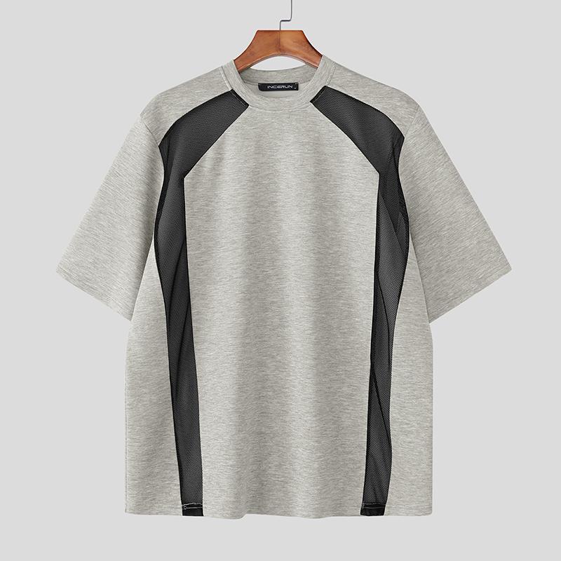 

INCERUN Мужские футболки с коротким рукавом Повседневные сетчатые вставки Оверсайз Свободные топы XL