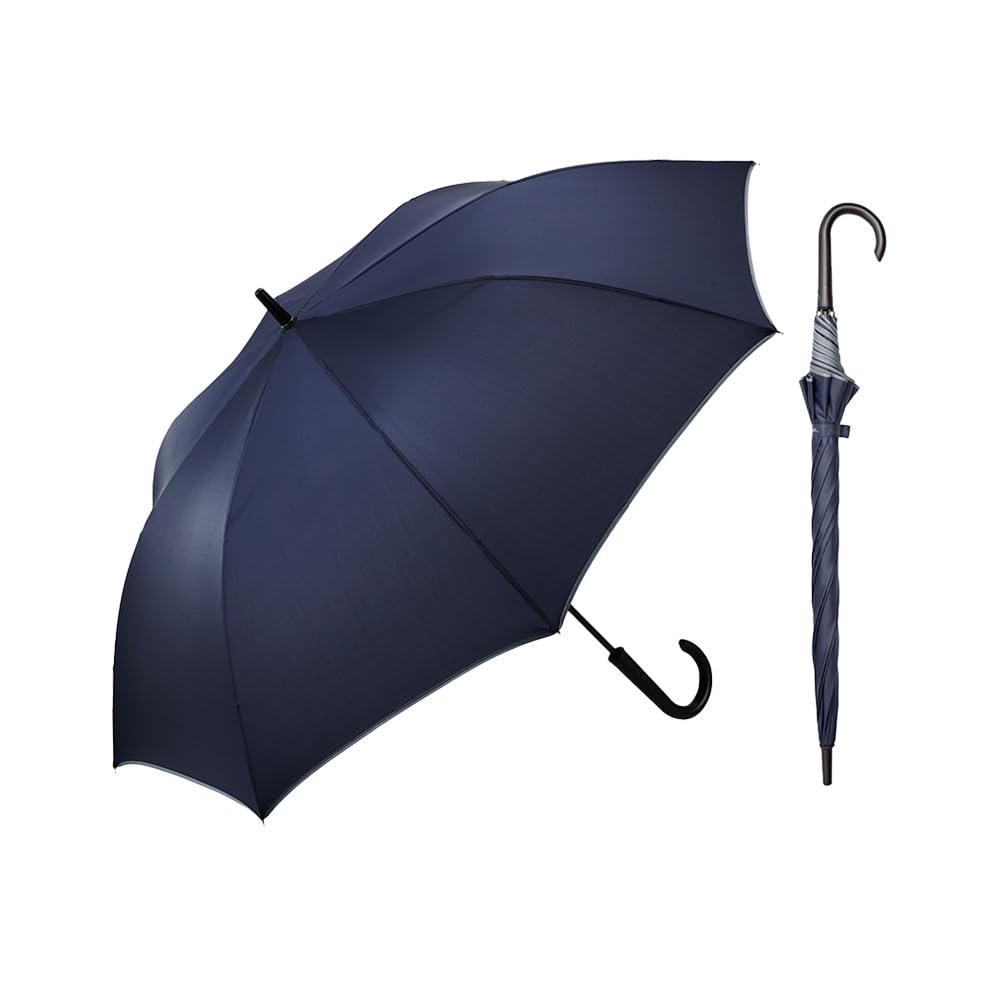 Waterfront Long Umbrella Umbrella Piping Dark Navy 65cm Large But Soft Opening Actually Hard Wind Resistance Main Rib Receptacle FRP Unisex ``Soft