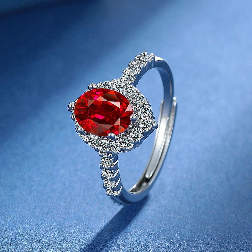 925 Sterling Silver Vintage Diamond Red Zircon Necklace Earrings Ring Set Birthday Anniversary Wedding Party Set Gift