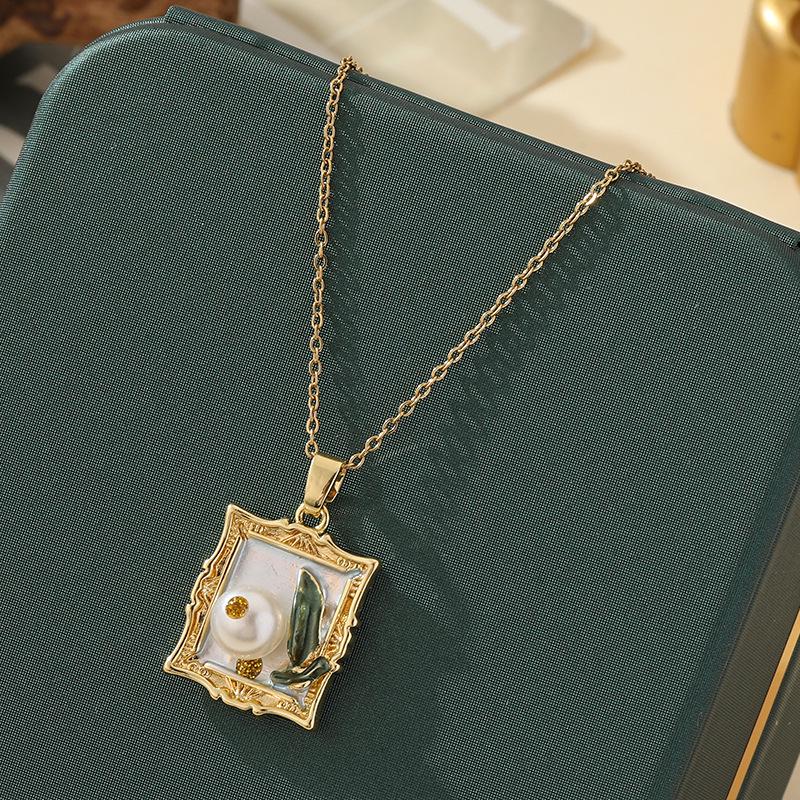 Monet-Inspired Flower Pendant Necklace, Hand-Painted, High-End Stainless Steel Clavicle Chain, New Chinese Style