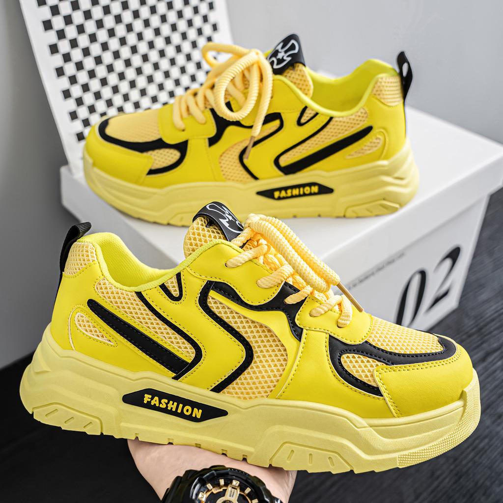 Autumn men's shoes new breathable mesh white shoes trendy versatile platform sports shoes casual board shoes daddy trendy shoes