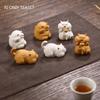 Chinese Yixing Purple Clay Sculpture Tea Pet Cute Lucky Cat Statue Decor Tea Figurine Desktop Ornaments  Tea Set Decoration