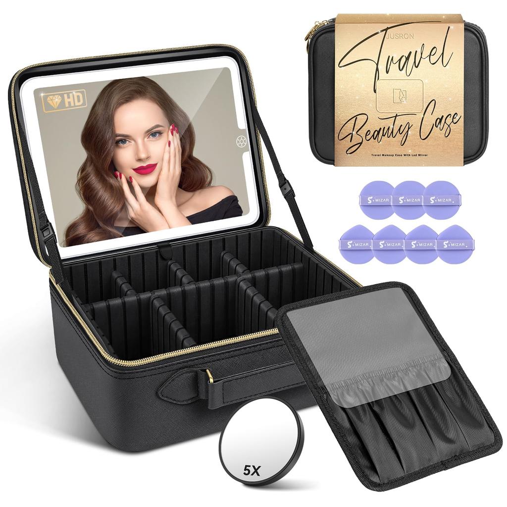Free Gift JUSRON Makeup Box with Large Adjustable LED Cosmetic Cosmetic Skincare Adjustable Outing Gift Included! Mirror, Capacity, Freestanding,