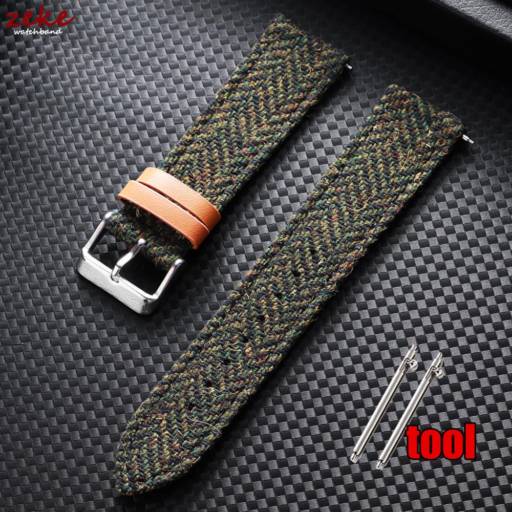 Quick Release Weave Bracelet Vintage Genuine Leather Tweed Nylon Strap 18mm 20mm 22mm for Omega for Seiko Smartwatch Watch Band