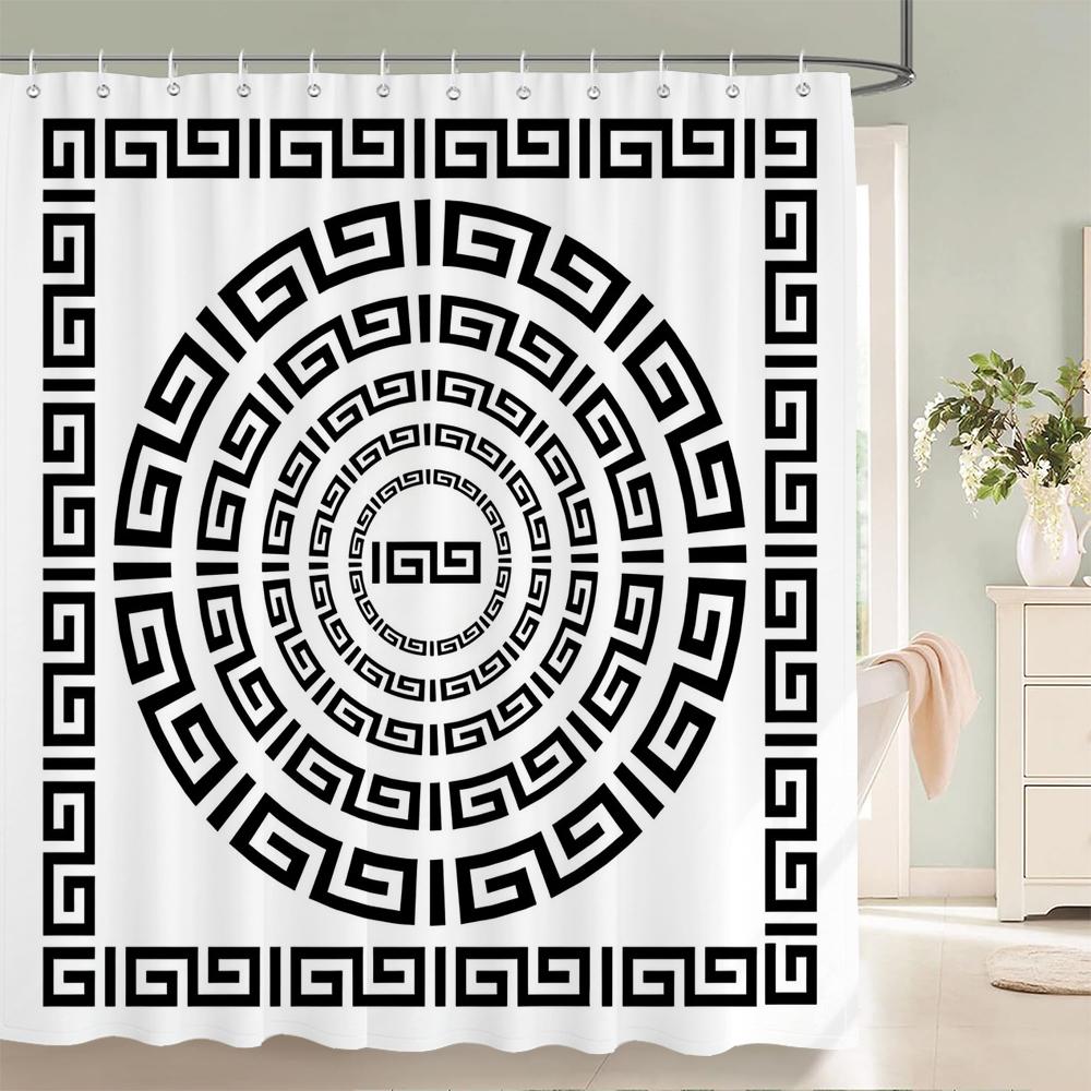 

1 шт. Современная греческая штора для душа с принтом, полиэстеровая ткань, перегородка, занавеска для ванной с крючками, домашняя декоративная занавеска W180xH200cm