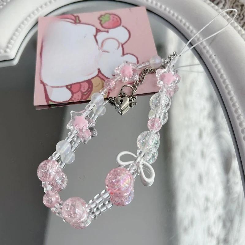 Sweet Ins Aesthetic Star Bow Mobile Phone Lanyard Pendant Fashion Pink Decor Ornament CCD Camera Accessories