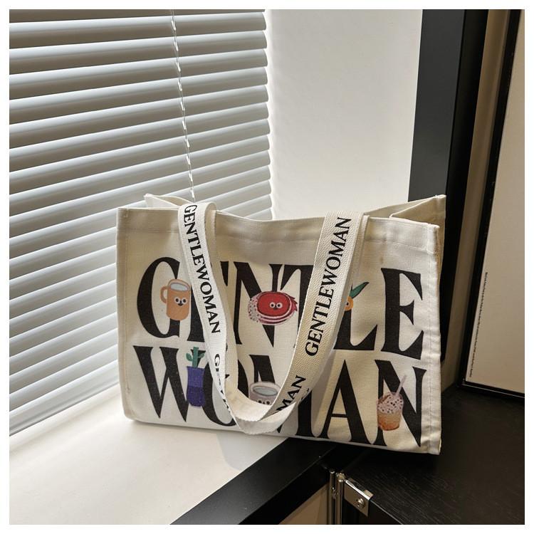 Casual Stylish Yet Canvas Tote Bag With Beautiful Letter Prints And Soft Structure Medium