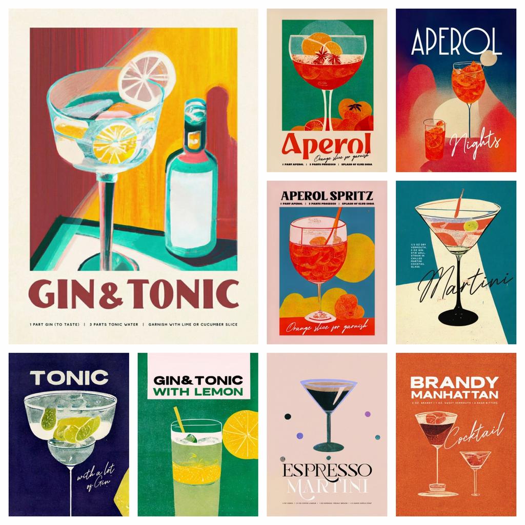 Canvas Painting Beverage Caipirinha Gin Sangria Aperol Spritz Retro Kitchen Wall Decoration