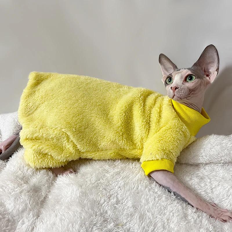 Luxury Warm Lamb Wool Turtleneck Sweater for Hairless Cats Winter Pet Costume Devon Sphynx Kittens Cute Gatitos Accessories