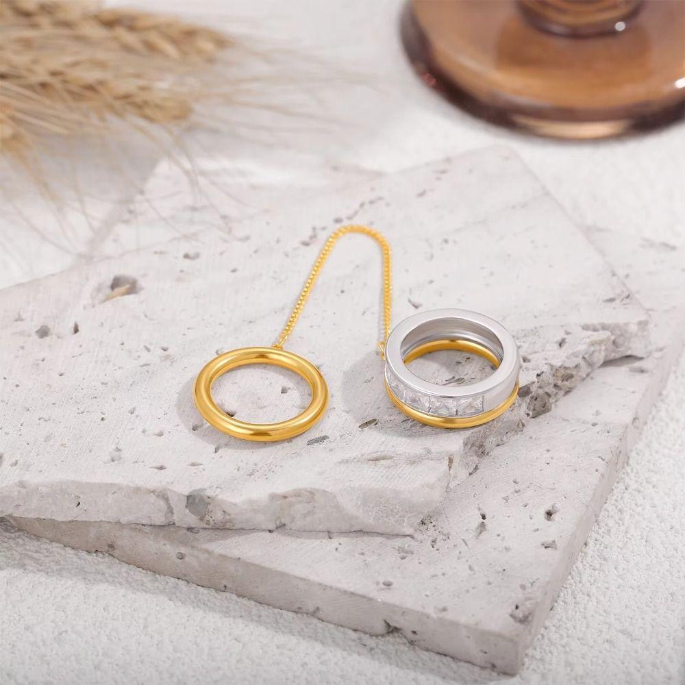 Double Layer Tassel Link Ring Gold Plated Stackable Finger Ring Elegant Chain Ring  Women Girls