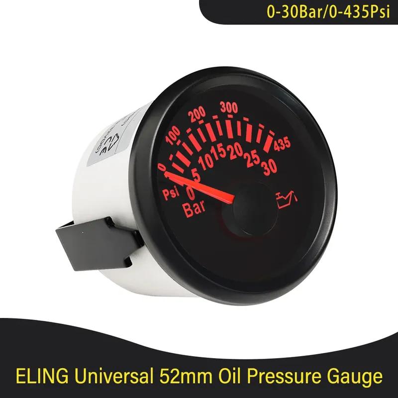 52mm Waterproof Oil Pressure Gauge Meter 0-30Bar 0-435Psi with Red Backlight for 12V 24V Truck Yacht Car Boat Universal