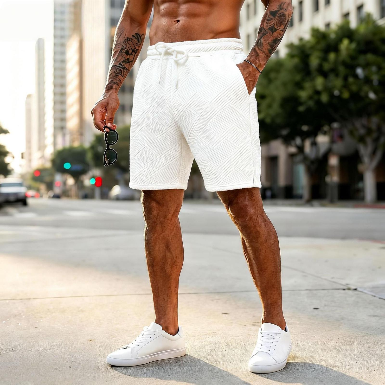 

Men s Elastic Waistband Knitted Pants - Five-quarter Mid-length Shorts With Pockets XL білий