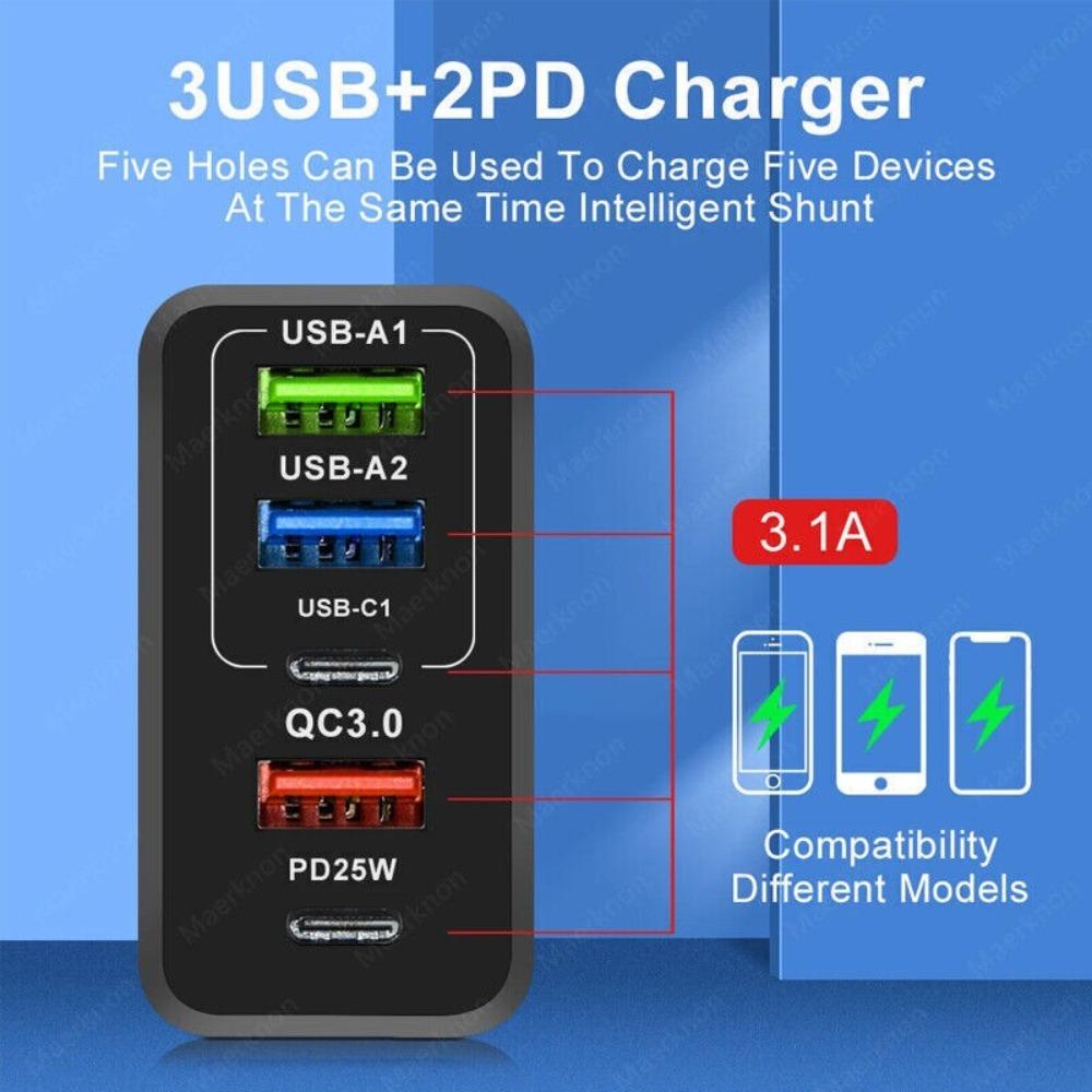 5-Ports Charger Dock Fast Charging USB Hub Adapter Portable Power Adapter