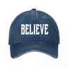 Believe Distressed College Lettering Typography Design Washed Baseball Cap Outdoor For Womens Unisex FeUnisex