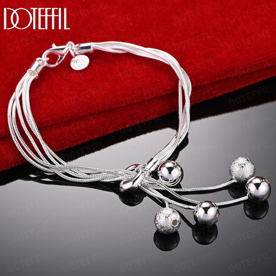 925 Sterling Silver Fashion Snake Chain Bead Bracelet Wedding Gift Jewelry