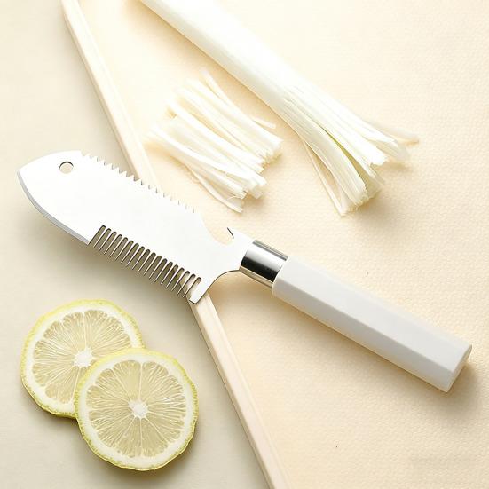 Stainless Steel Scallion Shredder with Slicer & Bottle Opener 3-in-1 Kitchen Tool for Ginger Leek Fish Scaling Rust-Proof Kitchen Gadget for Fast Meal