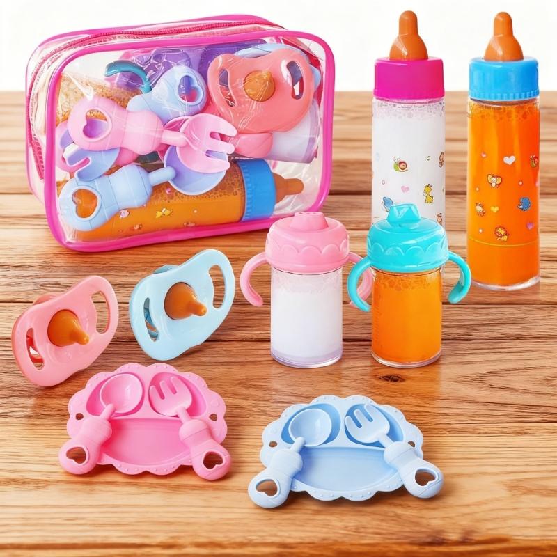 12pcs Realistic Baby Doll Feeding Set With Bottle Pacifiers Juice Containers Interactive Pretend Play Nursing Accessories
