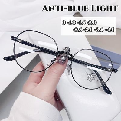Vintage Retro Minus Diopter Eyeglasses Metal Frame Anti Blue Light Myopia Glasses Classic Women Fashion Optical Spetacle Eyewear