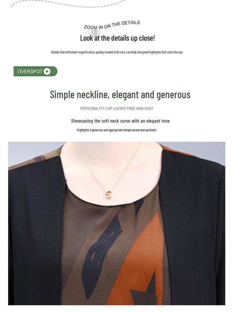 Elegant Plus Size Chiffon Patchwork Dress for Mature Women - Summer Short Sleeve, Stylish Two-Piece Look.