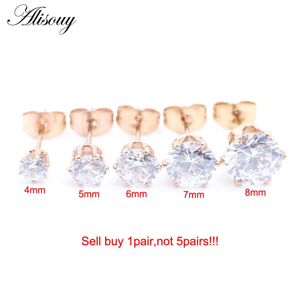 Alisouy 2 יחידות נירוסטה עגול זירקוניה מעוקבת קריסטל CZ נשים גברים עגילי חתיך לאוזן טרגוס סחוס הליקס פירסינג תכשיטים