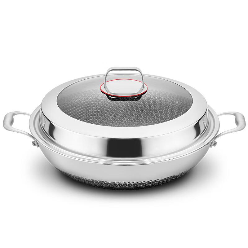 ZISIZ 36cm Non-stick Stainless Steel Wok with Lid