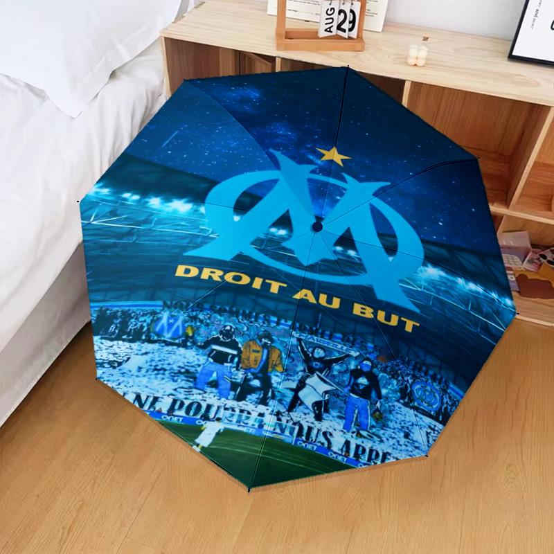 1PC Olympique Football Crest Printed Umbrella Folding umbrella, automatic umbrella 8-Frame for Travel, camping Fan gifts Christmas Gifts