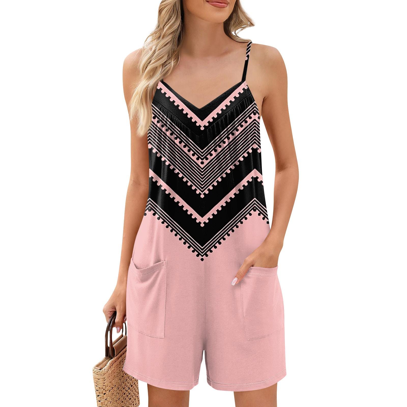 

Женские летние шорты-комбинезоны, модные повседневные комбинезоны без рукавов с принтом, шорты-комбинезоны с карманами XXL розовый