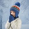 Children Winter Hat Gloves Set Faux Fur Ball Kids Beanie with Earflaps Thicken Warm Children Knitted Cap Suit 4-10Y