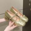 Fashion Hot Selling 2025 New Mary Janes Women's High Heel Fashion Bow Tie Round Toe Shallow Buckle Strap Chunky Heel Pumps Fashion Shoes