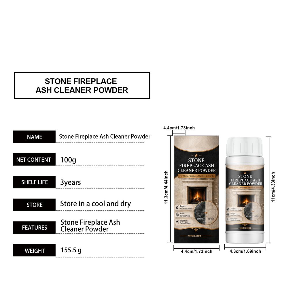 Stone Fireplace Ash Cleaning Powder Remove Natural Rock Hearth Mantel Soot Mark Residue Firebox Surface Ash Grime Stain Cleaner
