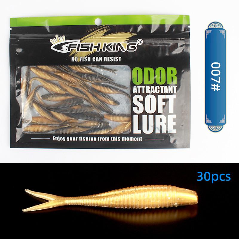FTK 30pcs Threaded Scissor Tail Bait Artificial Bait, Soft Silicone Bait, Worm Jigging Plastic Bait