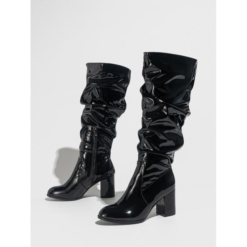 

2025 новые ботинки на толстом каблуке, с натуральной морщиной, средней длины голенища, универсальные, с круглым носком 40 чёрный