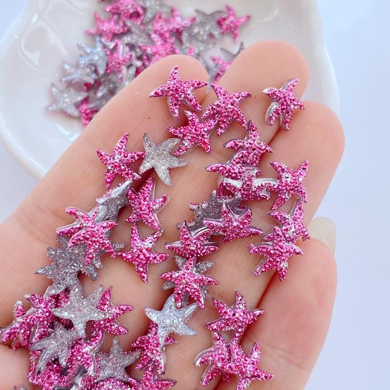 100Pcs New Cute Resin 8mm Cartoon Small Starfish Series Flat Back Fit Phone Deco Parts Embellishments for Hair Bows Accessories