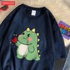 Trend Cotton Women'S T-Shirts Cute Little Dinosaur Confesses Love Printing Tee Shirts Soft Loose O-Neck Summer Female Clothes