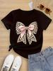 Unisexs Leopard Print Tee With Pink Bow Loose Streetwear Casual Top Durable Daily Wear Suitable For All Seasons