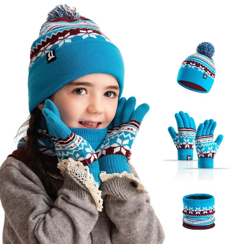 Children's Hat Scarf Set in Stock, Thickened Warm Woolen Hat Set, Children's Knitted Hat Set