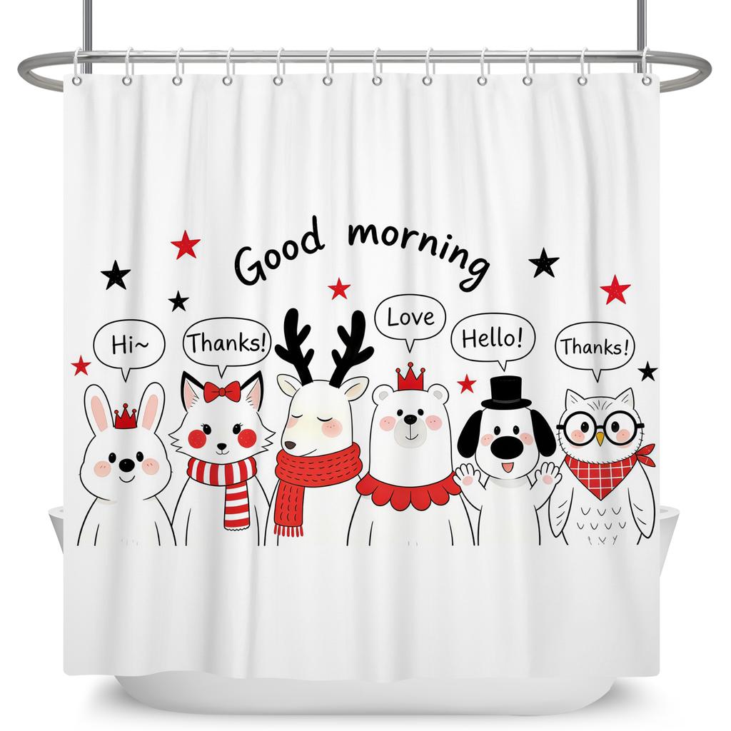 Funny Cartoon Animals Shower Curtain For Bathroom Healing Text Cat Animals Waterproof Fabric Bathtub Bathroom Curtain With Hooks