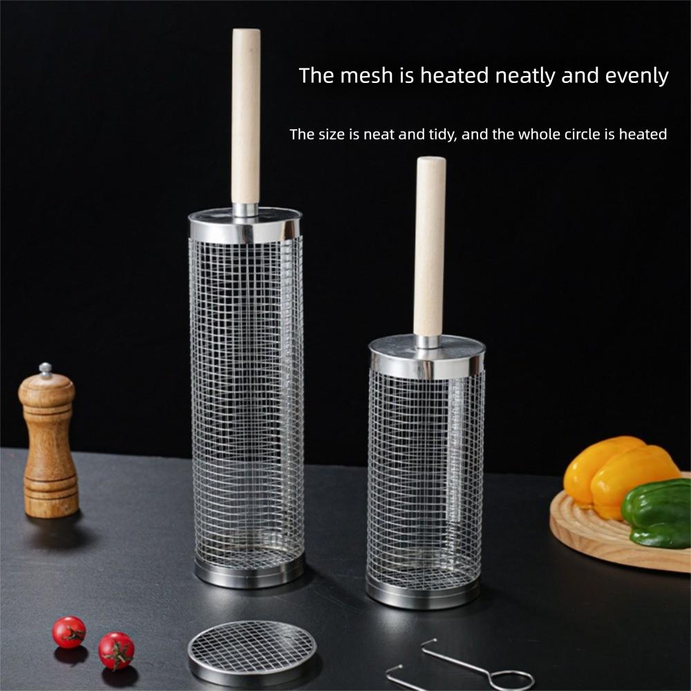 2/3Pcs Set Cylinder Rolling Grilling Basket Stainless Steel Barbecue Rack Useful BBQ Basket  Camping