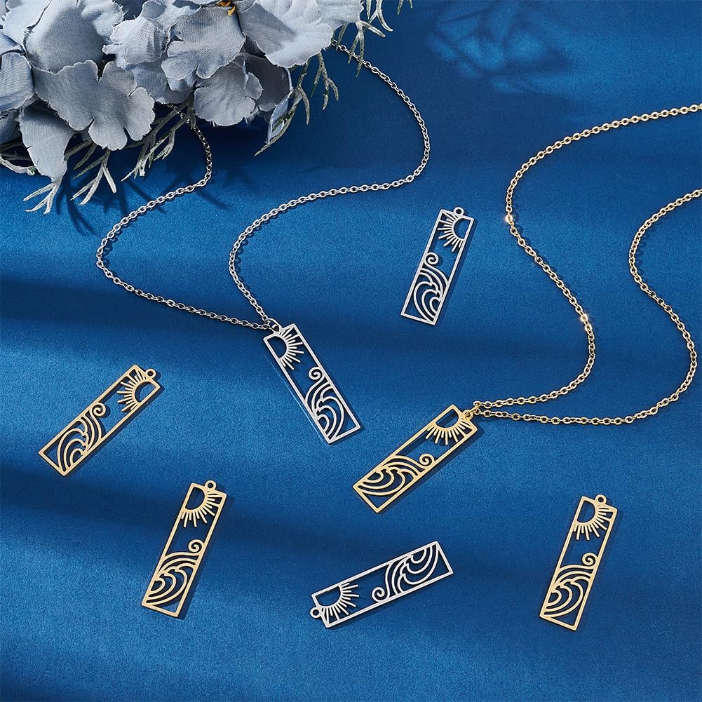 

UNICRAFTALE 8 шт. 2 цвета Подвески Солнечная волна Нержавеющая сталь Прямоугольные полые подвески Океанская подвеска 41x11 мм Гипоаллергенные подвески для любителей активного отдыха