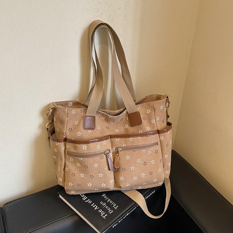 Womens Star Print Canvas Tote Bag Large Capacity Casual Shoulder Handbag Purse
