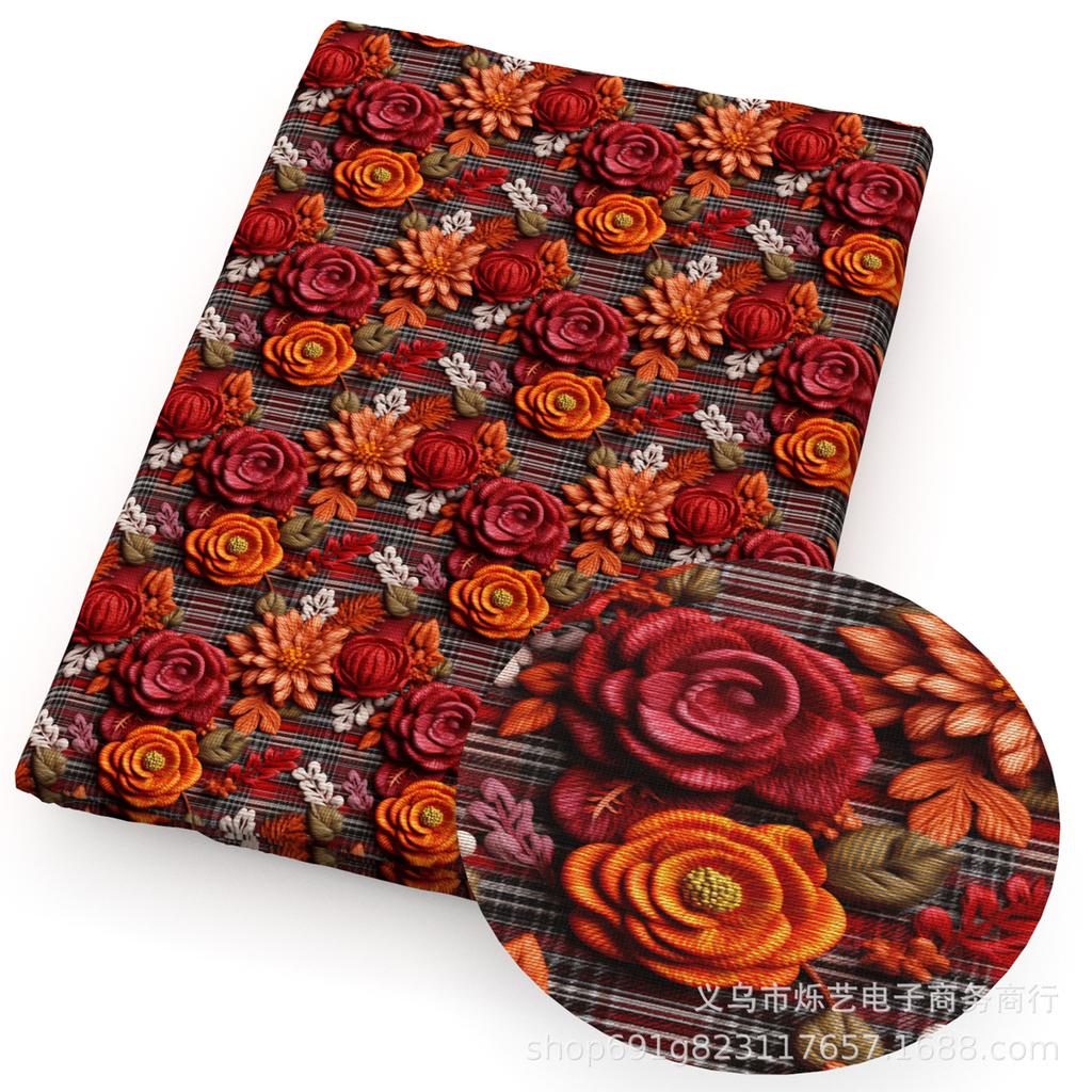 DIY Synthetic Leather Fabric Flowers Florals Printed Imitation Embroidery Faux Leather Shoes Imitation Embroidery