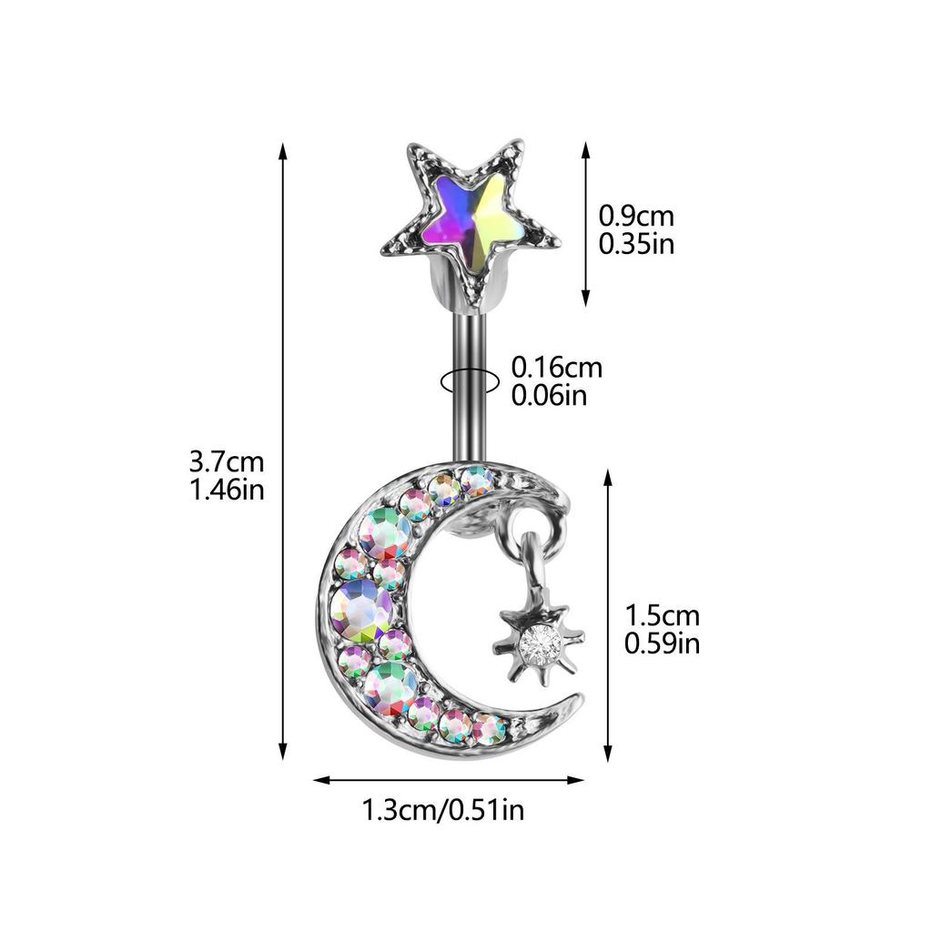 Cross-Border Moon & Star Belly Button Ring - Stainless Steel Piercing Jewelry for Women