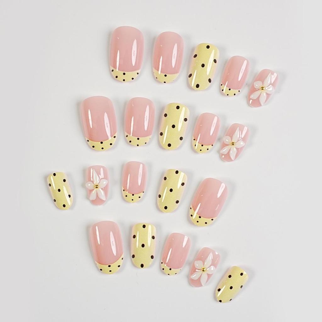 Spring/Summer Cream Yellow Polka Dot Nail Stickers