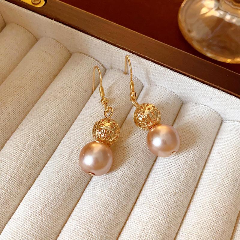 Light luxury zircon round artificial pearl ear buckle French retro fashion temperament earrings high-end exquisite earrings women