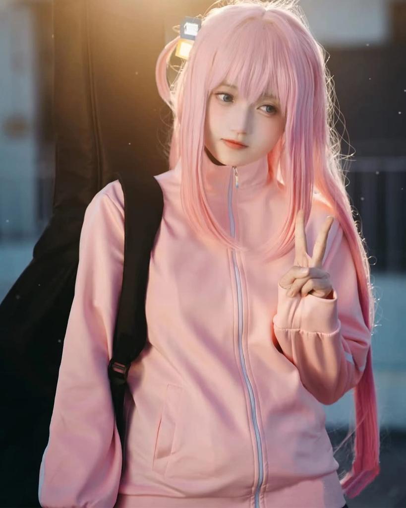 Hitori Goto Cosplay with Wig Guitar Hero Bocchizarok Cosplay Costume Full Set Costume Adult Costume Cultural Festival Goto Pants Wig [Kamizu Ryohin]