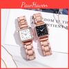 Fashionable Steel Strap Square Watch With Night Light Quartz Movement Suitable For Women