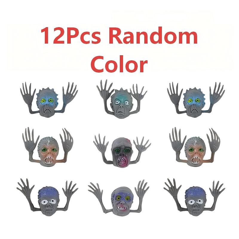 12Pcs Gray Ghost Head Finger Set Prank Zombie Puppet Mini Finger Toy Halloween Interactive Party Children's Gift Funny
